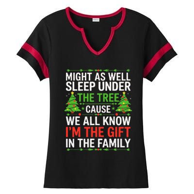 Might As Well Sleep Under The Tree Christmas Pajamas Ladies Halftime Notch Neck Tee