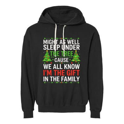 Might As Well Sleep Under The Tree Christmas Pajamas Garment-Dyed Fleece Hoodie