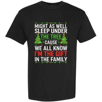 Might As Well Sleep Under The Tree Christmas Pajamas Garment-Dyed Heavyweight T-Shirt