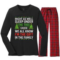 Might As Well Sleep Under The Tree Christmas Pajamas Women's Long Sleeve Flannel Pajama Set 