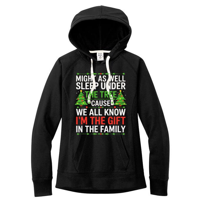 Might As Well Sleep Under The Tree Christmas Pajamas Women's Fleece Hoodie