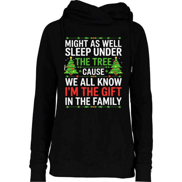 Might As Well Sleep Under The Tree Christmas Pajamas Womens Funnel Neck Pullover Hood