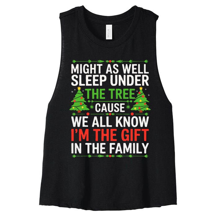 Might As Well Sleep Under The Tree Christmas Pajamas Women's Racerback Cropped Tank