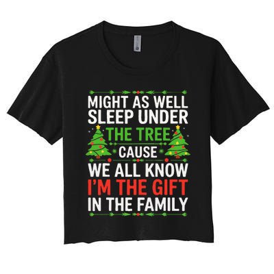 Might As Well Sleep Under The Tree Christmas Pajamas Women's Crop Top Tee