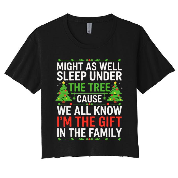 Might As Well Sleep Under The Tree Christmas Pajamas Women's Crop Top Tee