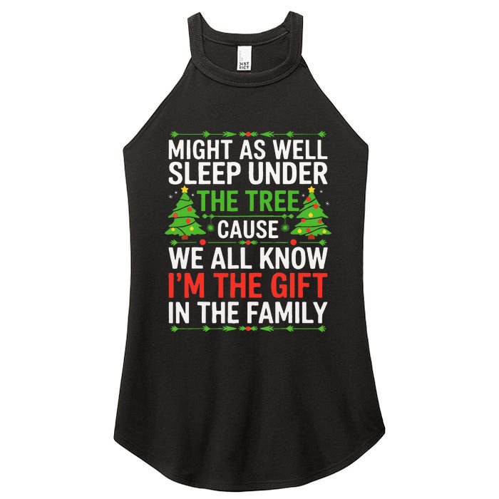 Might As Well Sleep Under The Tree Christmas Pajamas Women's Perfect Tri Rocker Tank