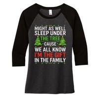 Might As Well Sleep Under The Tree Christmas Pajamas Women's Tri-Blend 3/4-Sleeve Raglan Shirt