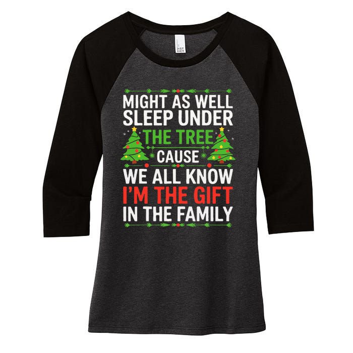 Might As Well Sleep Under The Tree Christmas Pajamas Women's Tri-Blend 3/4-Sleeve Raglan Shirt