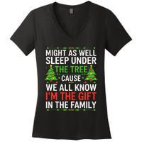 Might As Well Sleep Under The Tree Christmas Pajamas Women's V-Neck T-Shirt