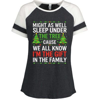 Might As Well Sleep Under The Tree Christmas Pajamas Enza Ladies Jersey Colorblock Tee