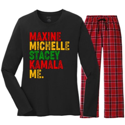 Maxine Michelle Stacey Kamala Me Black History Month Women's Long Sleeve Flannel Pajama Set 