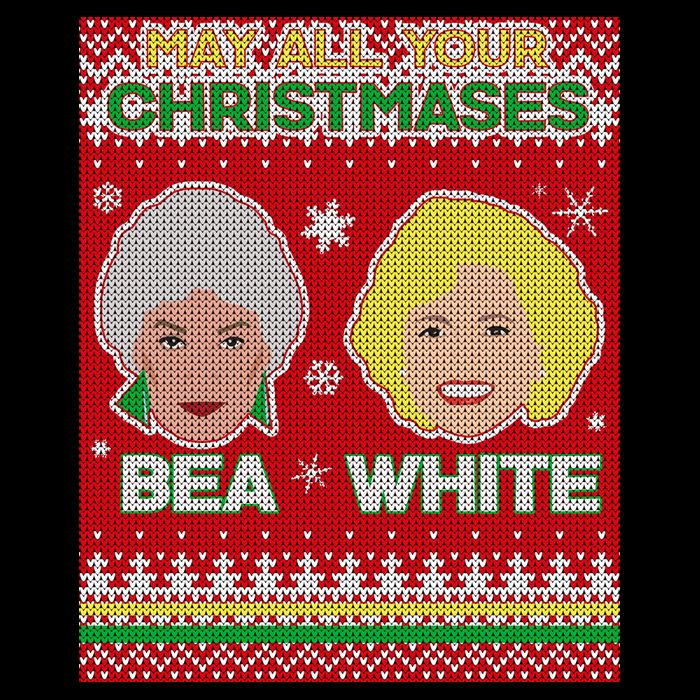 May All Your Christmases Bea White Ugly Christmas Drawstring Bag