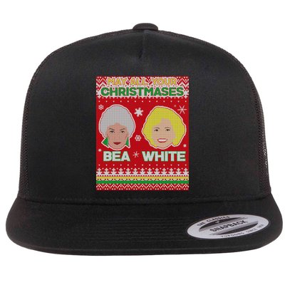 May All Your Christmases Bea White Ugly Christmas Flatbill Hat