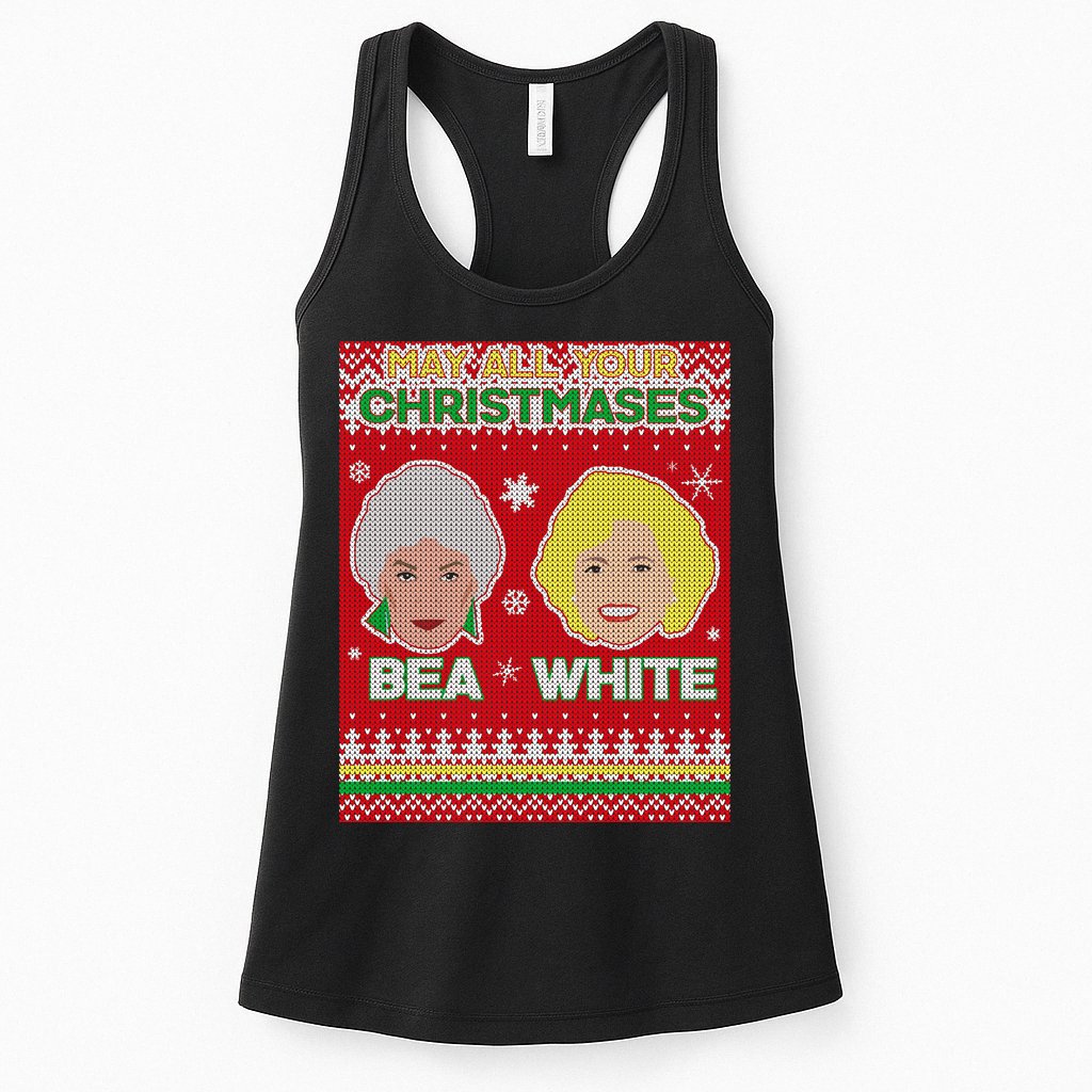 May All Your Christmases Bea White Ugly Christmas Womens Tank Top