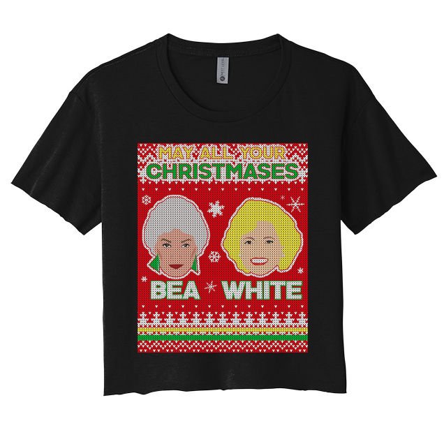 May All Your Christmases Bea White Ugly Christmas Crop Top