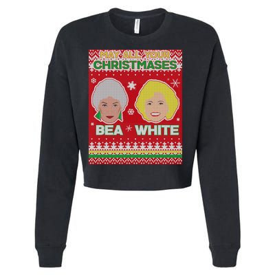 May All Your Christmases Bea White Ugly Christmas Cropped Pullover Crew