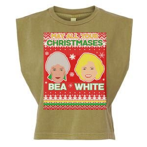 May All Your Christmases Bea White Ugly Christmas Garment-Dyed Women's Muscle Tee