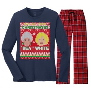 May All Your Christmases Bea White Ugly Christmas Women's Long Sleeve Flannel Pajama Set 