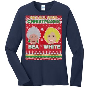 May All Your Christmases Bea White Ugly Christmas Ladies Long Sleeve Shirt