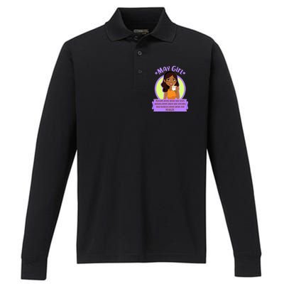 May Birthday Girl Knows More Than You Realize Performance Long Sleeve Polo