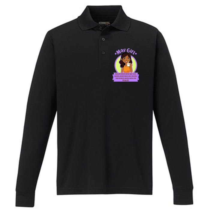 May Birthday Girl Knows More Than You Realize Performance Long Sleeve Polo