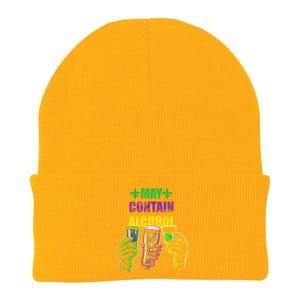 May Contain Alcohol Mardi Gras Knit Cap Winter Beanie