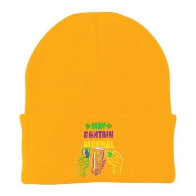 May Contain Alcohol Mardi Gras Knit Cap Winter Beanie