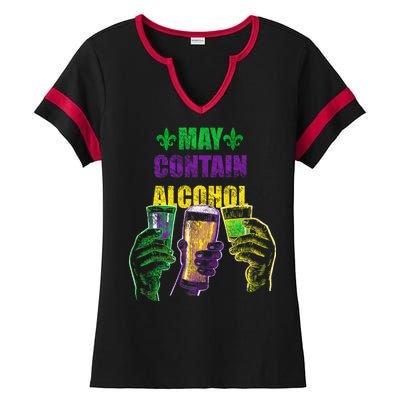 May Contain Alcohol Mardi Gras Ladies Halftime Notch Neck Tee