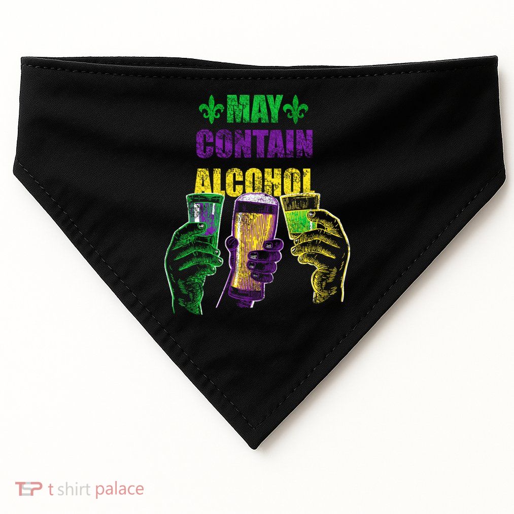 May Contain Alcohol Mardi Gras USA-Made Doggie Bandana