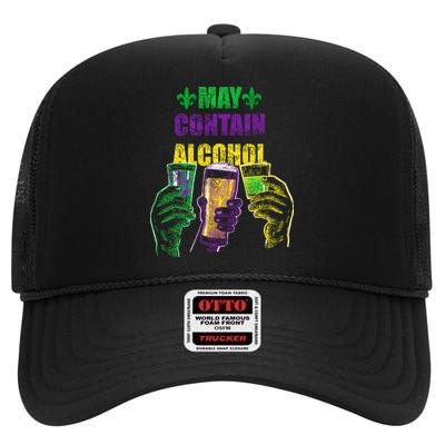 May Contain Alcohol Mardi Gras High Crown Mesh Back Trucker Hat