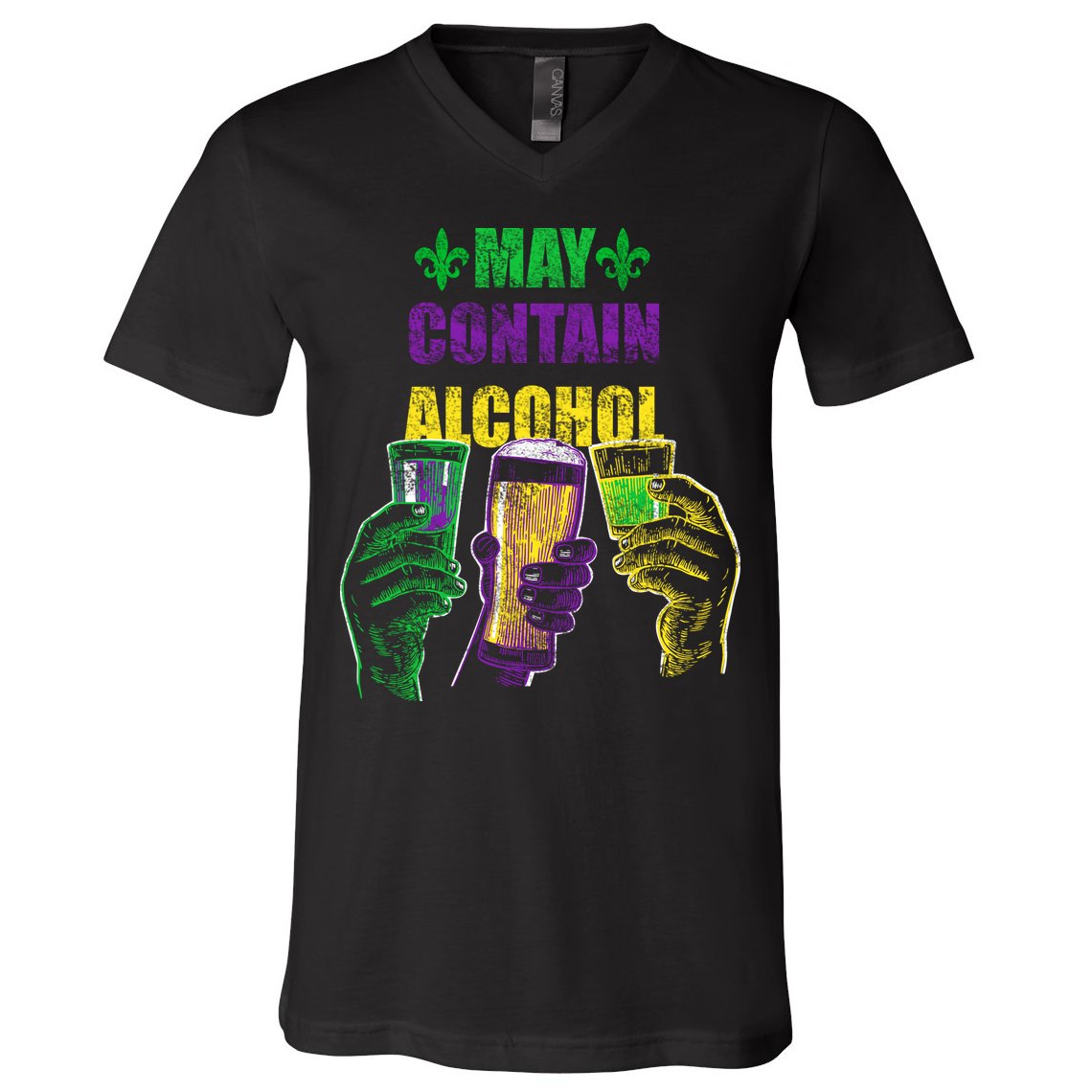 May Contain Alcohol Mardi Gras V-Neck T-Shirt