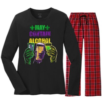 May Contain Alcohol Mardi Gras Women's Long Sleeve Flannel Pajama Set 