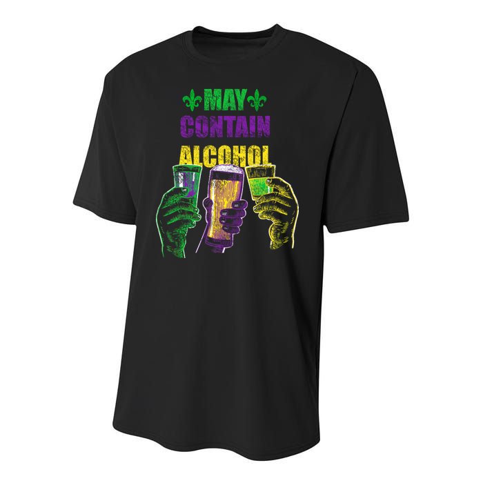 May Contain Alcohol Mardi Gras Youth Performance Sprint T-Shirt