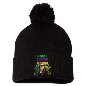 May Contain Alcohol Mardi Gras Pom Pom 12in Knit Beanie