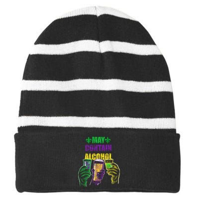 May Contain Alcohol Mardi Gras Striped Beanie with Solid Band