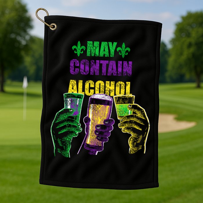 May Contain Alcohol Mardi Gras Golf Towel
