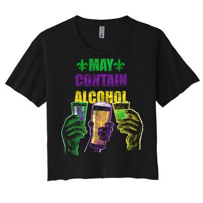 May Contain Alcohol Mardi Gras Women's Crop Top Tee