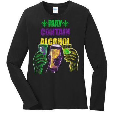 May Contain Alcohol Mardi Gras Ladies Long Sleeve Shirt