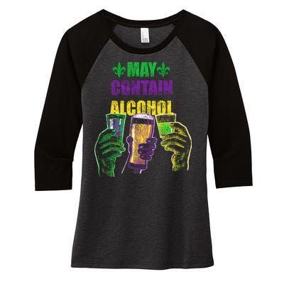 May Contain Alcohol Mardi Gras Women's Tri-Blend 3/4-Sleeve Raglan Shirt