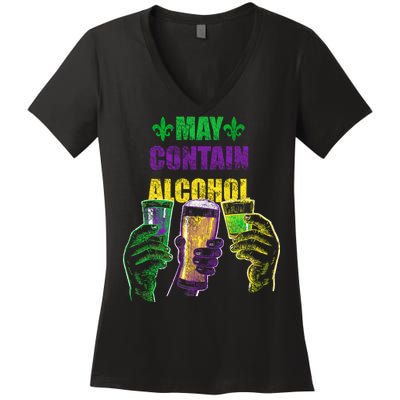 May Contain Alcohol Mardi Gras Women's V-Neck T-Shirt