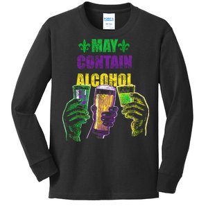 May Contain Alcohol Mardi Gras Kids Long Sleeve Shirt