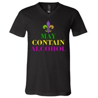 May Contain Alcohol Mardi Gras Spaid V-Neck T-Shirt