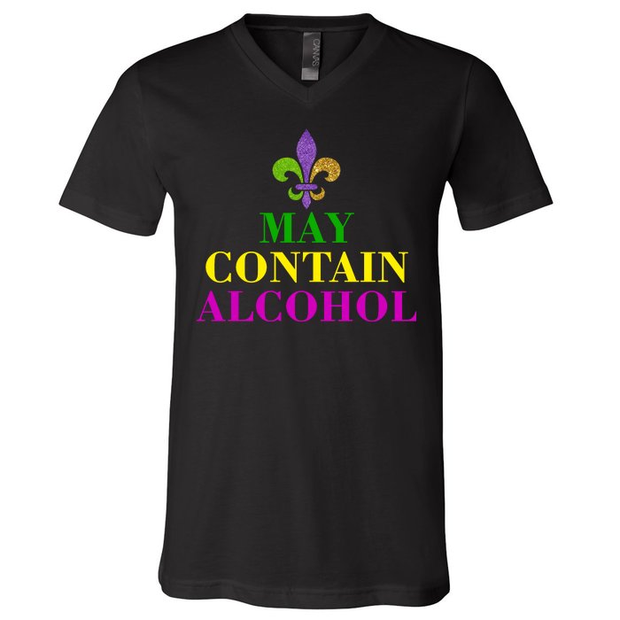 May Contain Alcohol Mardi Gras Spaid V-Neck T-Shirt