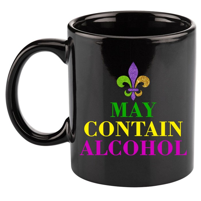 May Contain Alcohol Mardi Gras Spaid 11oz C Handle Ceramic Mug