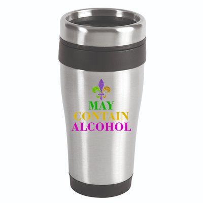May Contain Alcohol Mardi Gras Spaid 16oz Travel Tumbler