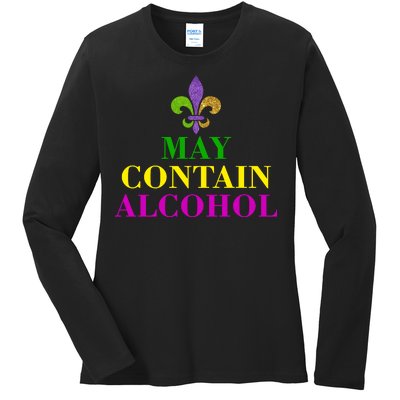 May Contain Alcohol Mardi Gras Spaid Ladies Long Sleeve Shirt