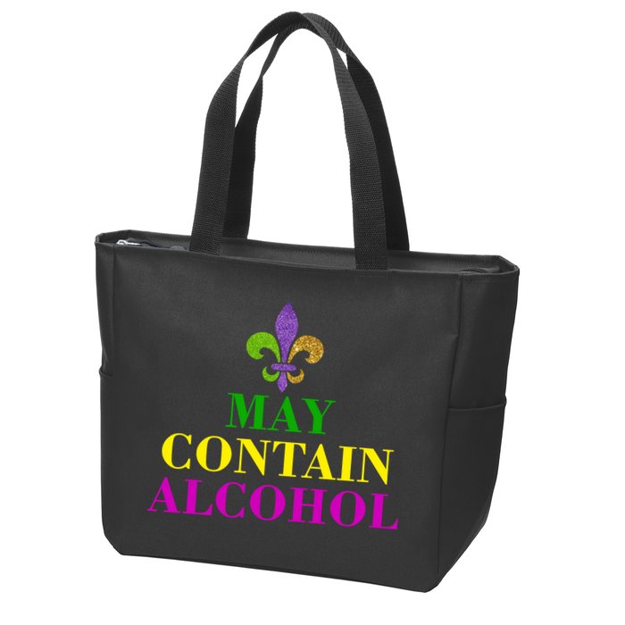 May Contain Alcohol Mardi Gras Spaid Zip Tote Bag