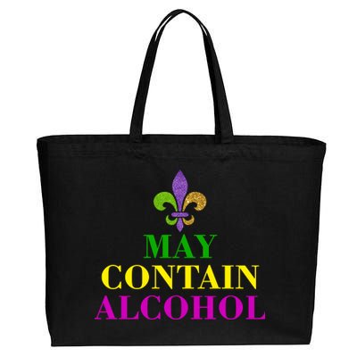 May Contain Alcohol Mardi Gras Spaid Cotton Canvas Jumbo Tote