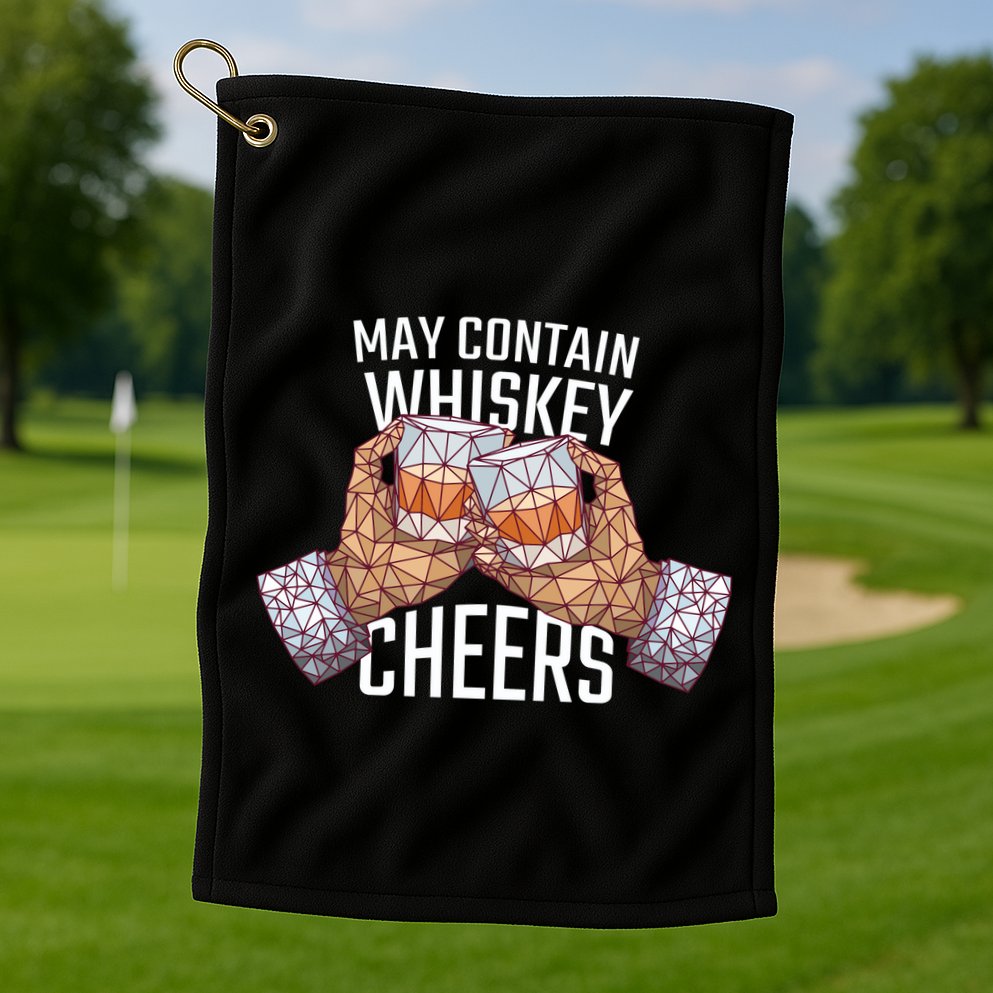 May Contain Whiskey Cheers Golf Towel