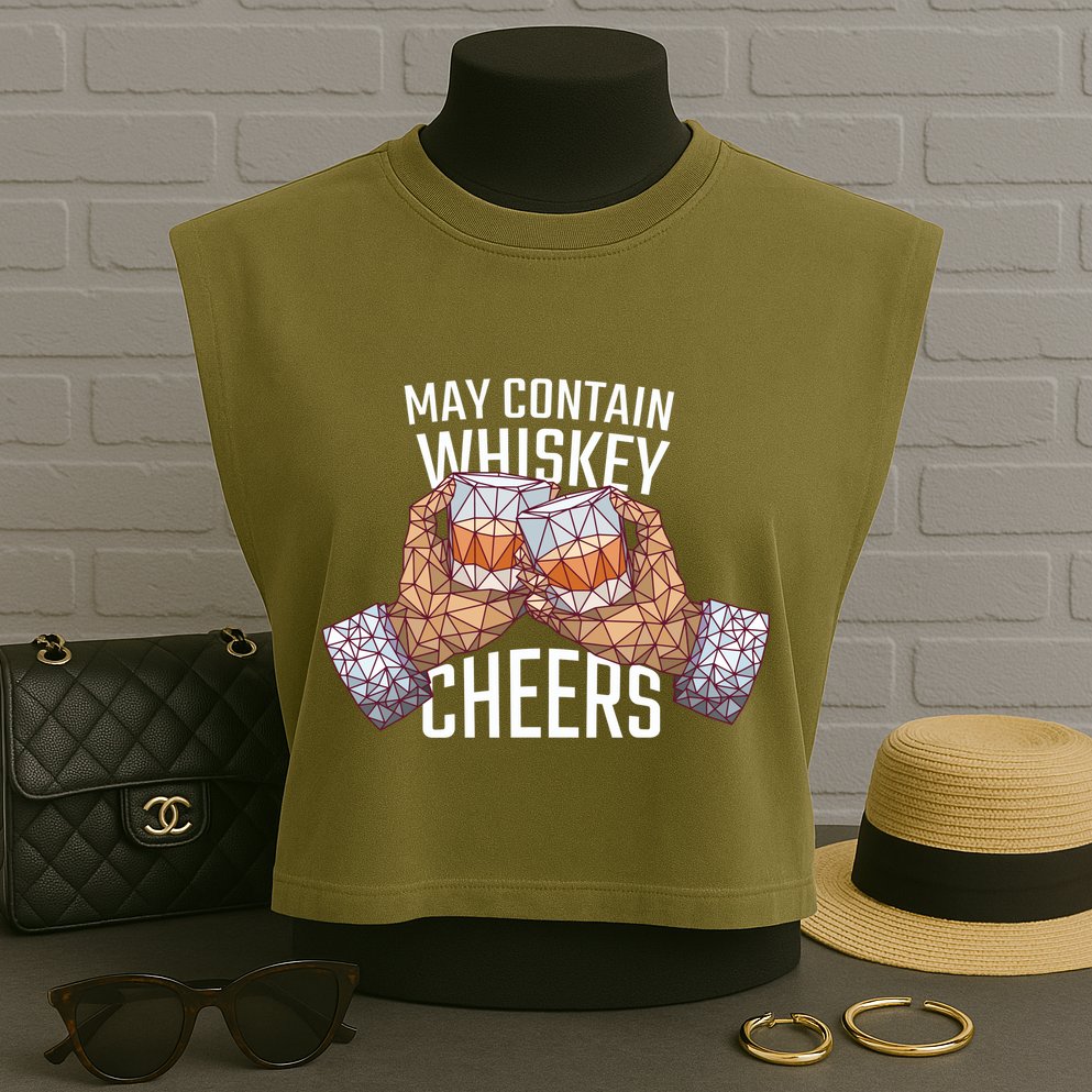 May Contain Whiskey Cheers Garment-Dyed Women's Muscle Tee